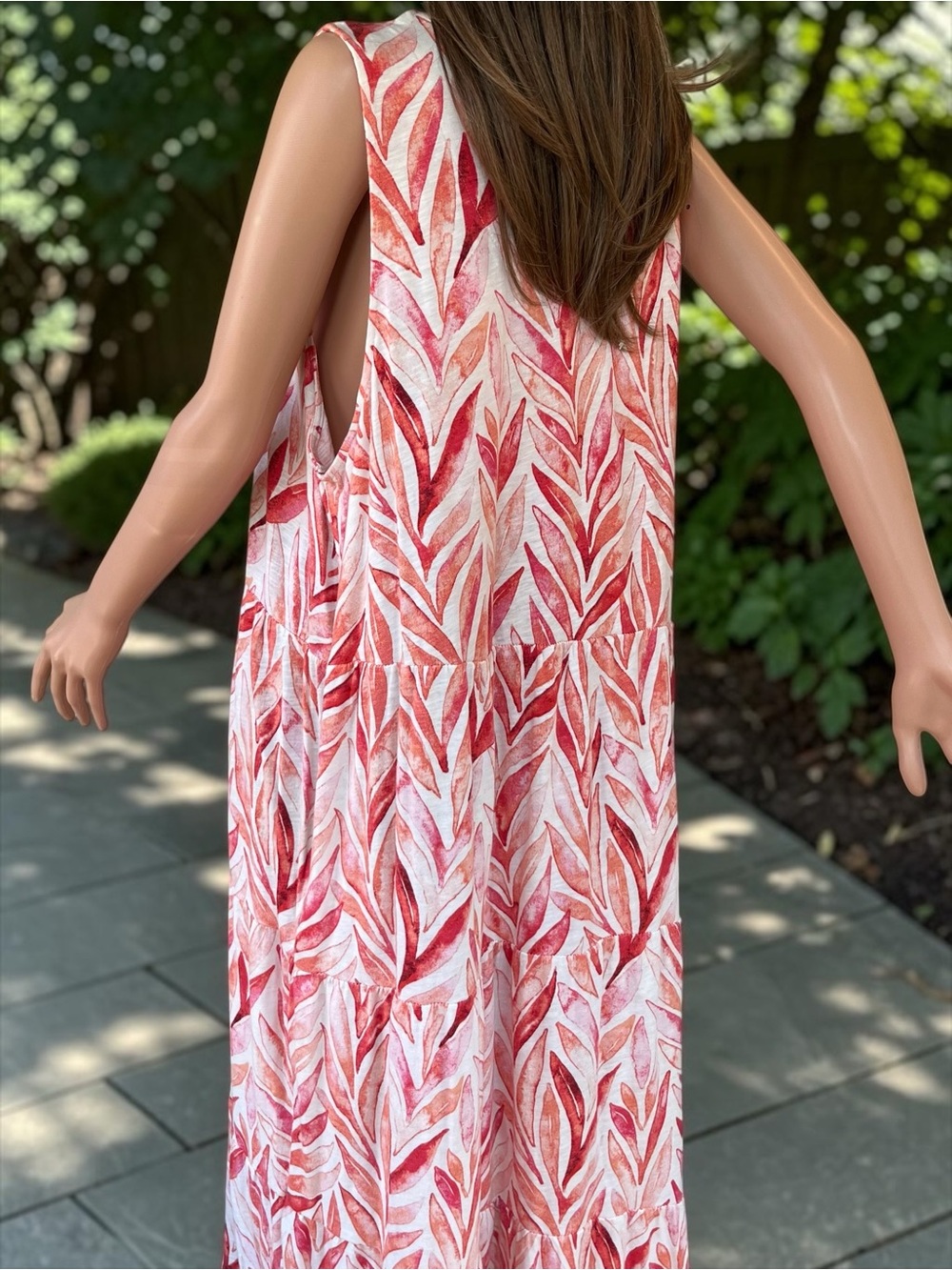 D&Co Beach Linen Blend Tiered Midi Dress 2X Tropical Leaf Print Pockets - Picture 4 of 7